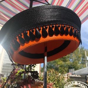 UNIQUE HAT Vtg Halloween Woven Orange and Black